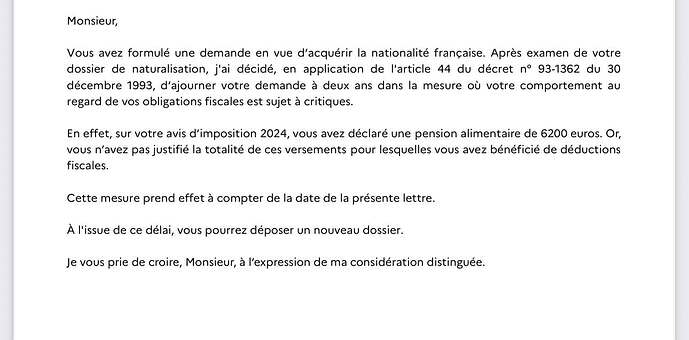 AJOURNEMENT DE NATURALISATION DE 2 ANS (Préfecture du Val-de-Marne 94)