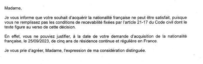 Décision défavorable : Naturalisation par décret